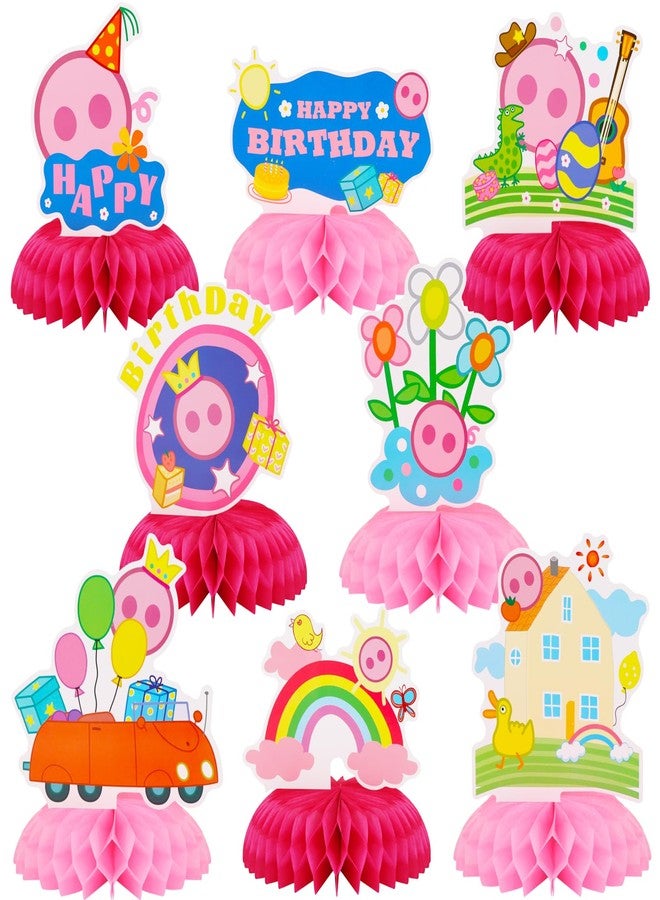 TONIFUL Happy Birthday Pink Pig Themed Table Honeycomb Centerpieces,Double Sided Cartoon Pig Table Topper Decor for Girl Birthday Party Supplies Party Decorations (8 Pcs) - Image 1